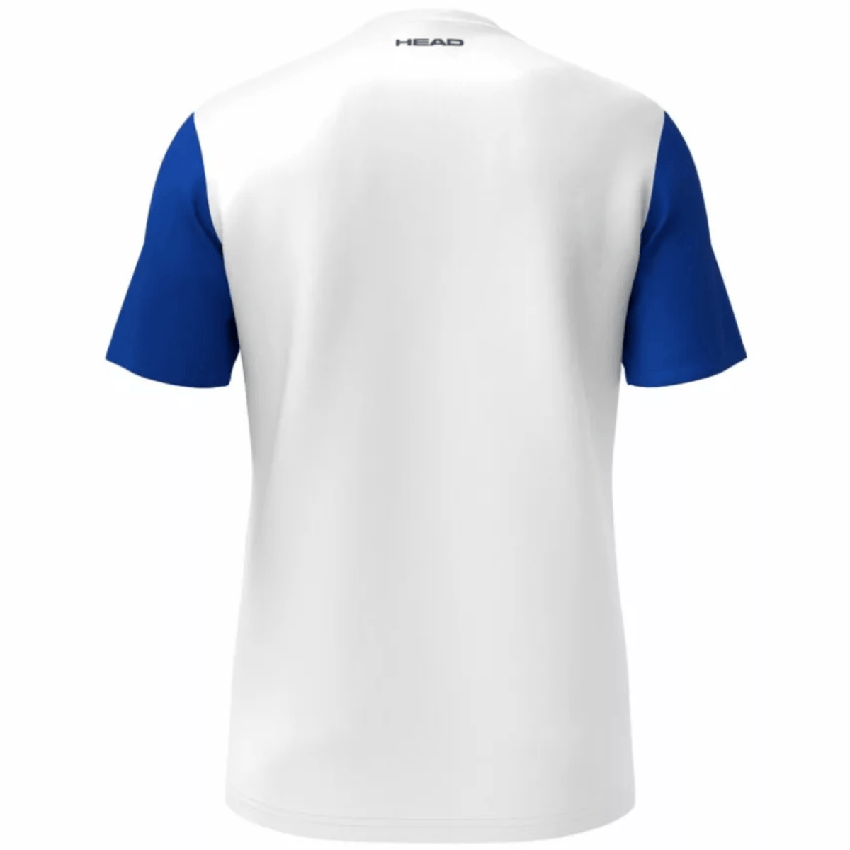 Achterzijde van het witte Head Club 25 Tech T-shirt met kobaltblauwe mouwen