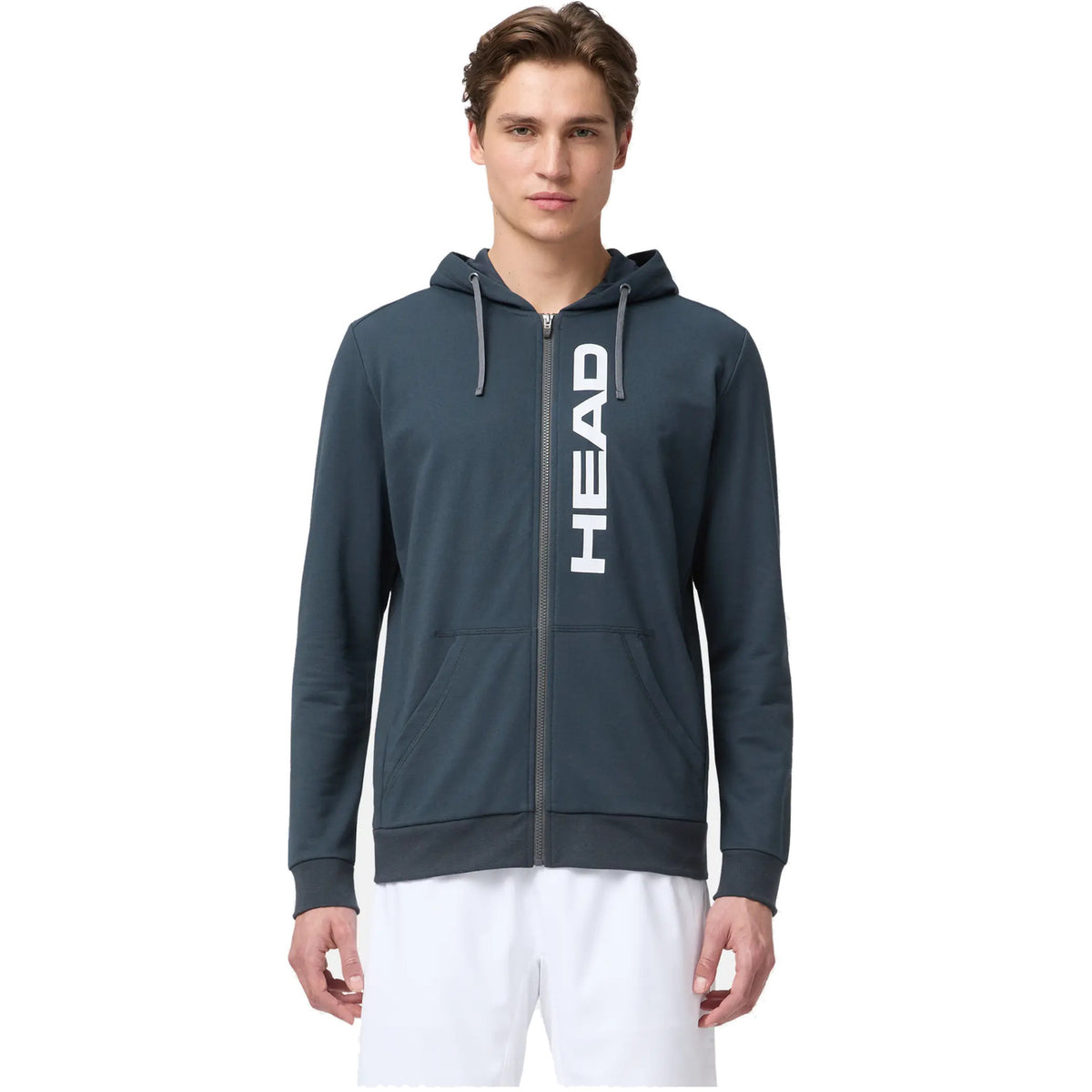 Model draagt de Head Club Original Hoodie FZ in Navy - vooraanzicht