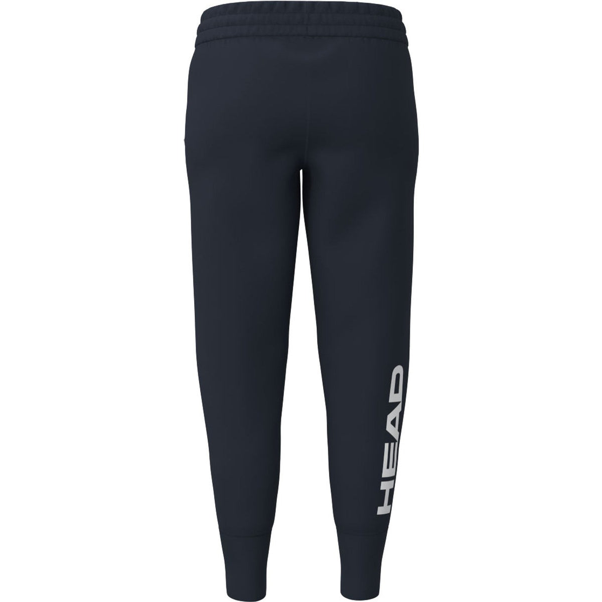 Zijaanzicht van de donkerblauwe Head Club Original Pants W met HEAD-opdruk op de pijp