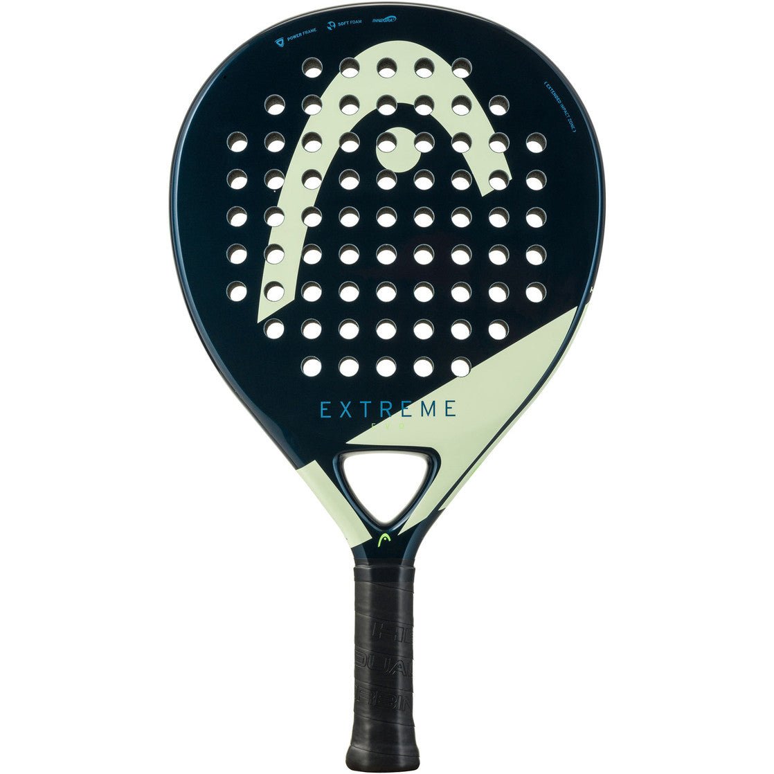 Head Evo Extreme 2025 padelracket in donkerblauw met mintgroen Head-logo, vooraanzicht