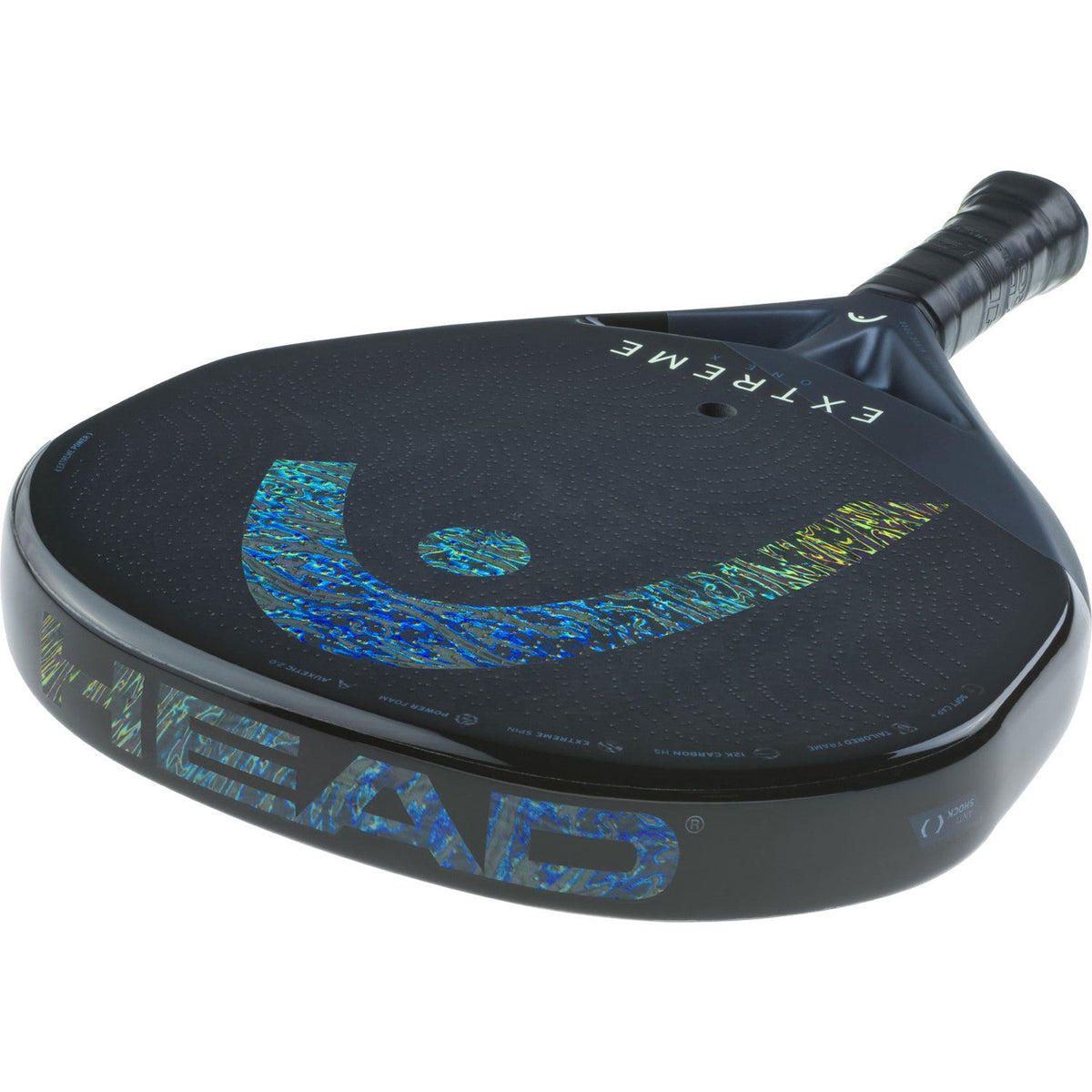 Head Extreme One X 2025 liggend schuin met HEAD-opdruk op de donkerblauwe framerand