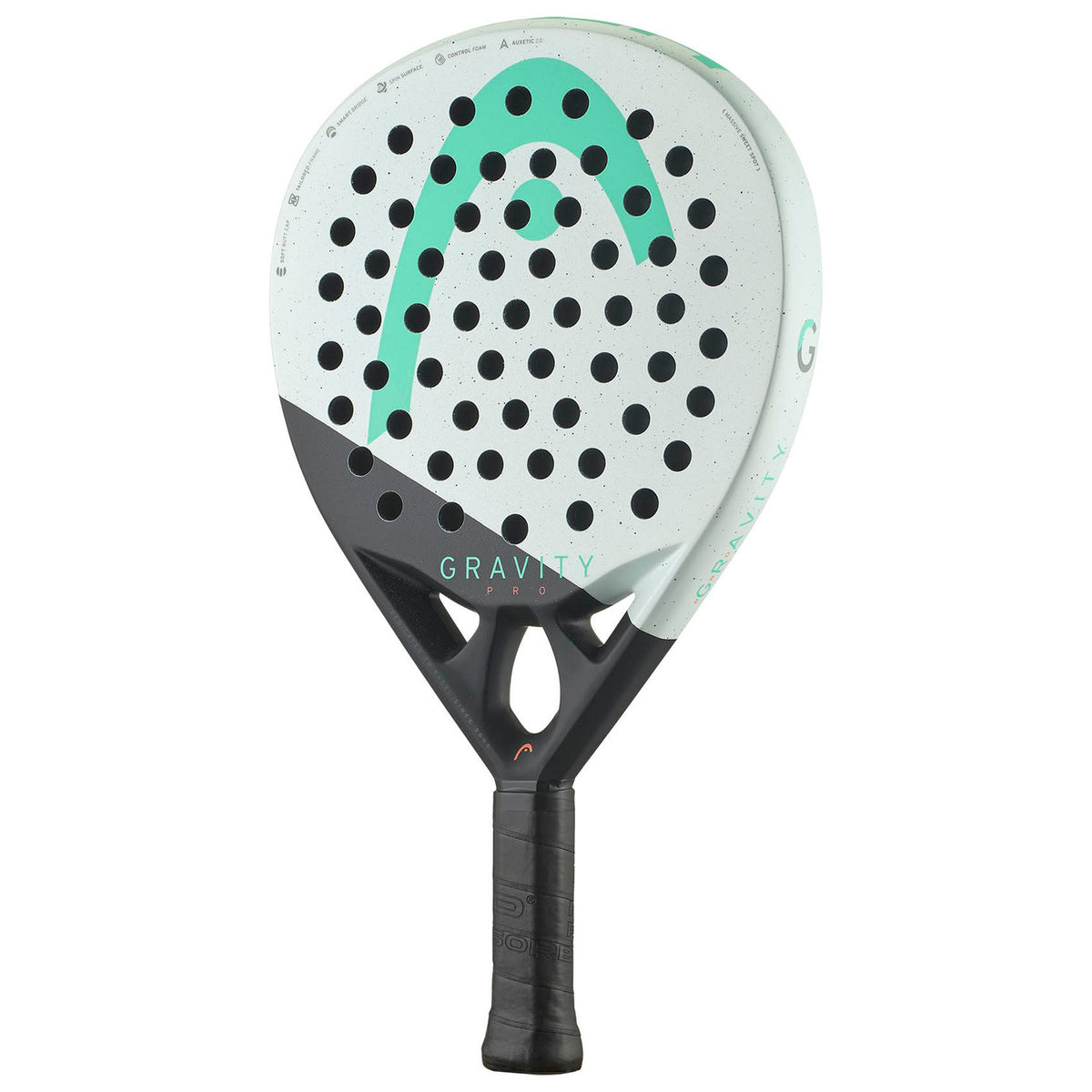 Head Gravity Pro 2024 padelracket schuin vooraanzicht, ronde vorm in wit