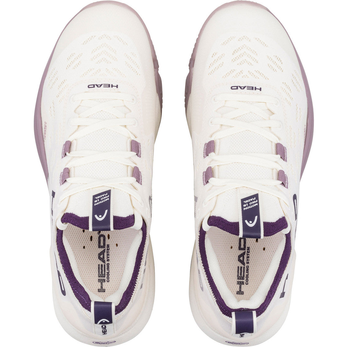Bovenaanzicht van een paar Head Motion Pro 1.5 W damespadelschoenen in wit