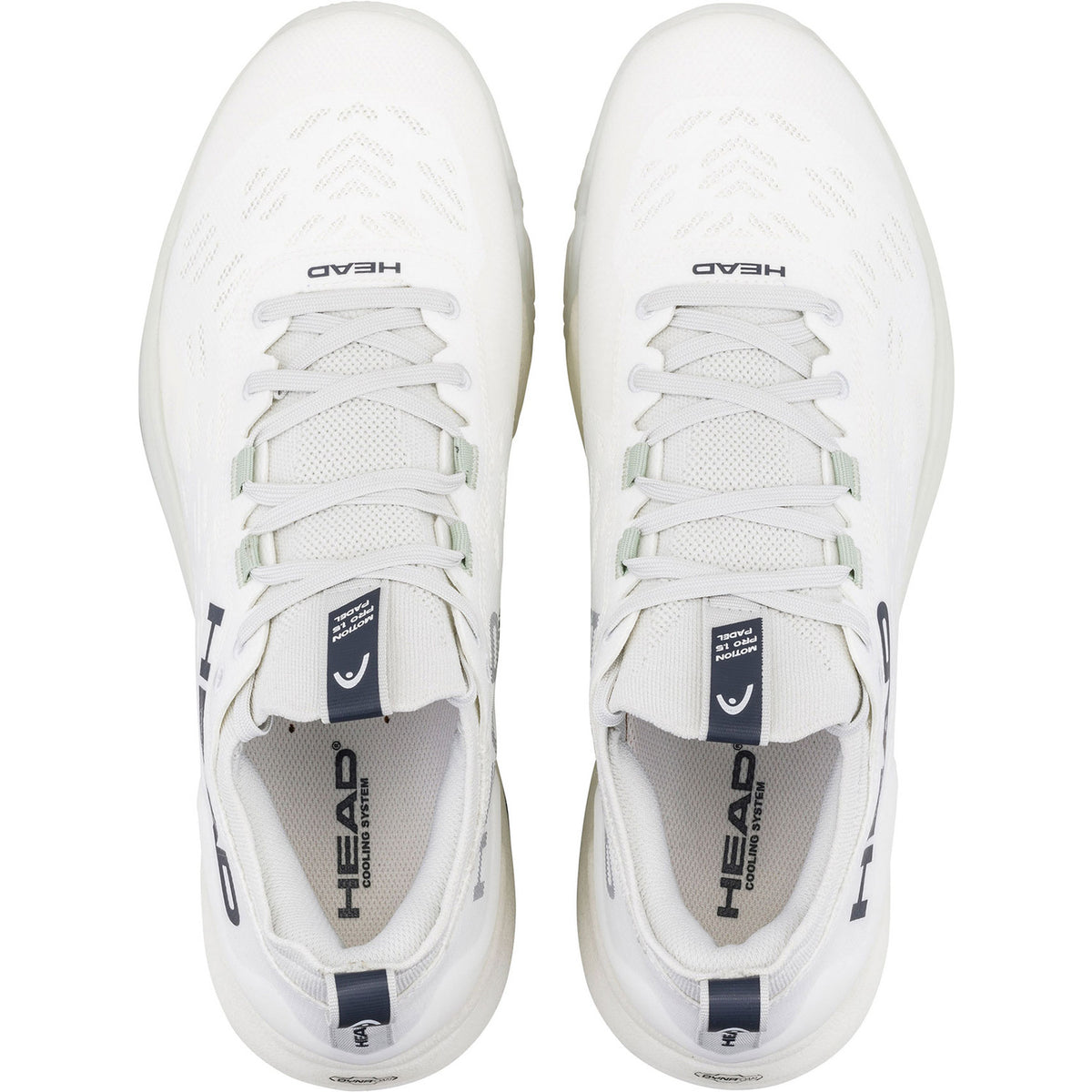 Bovenaanzicht van een paar witte Head Motion Pro 1.5 padelschoenen