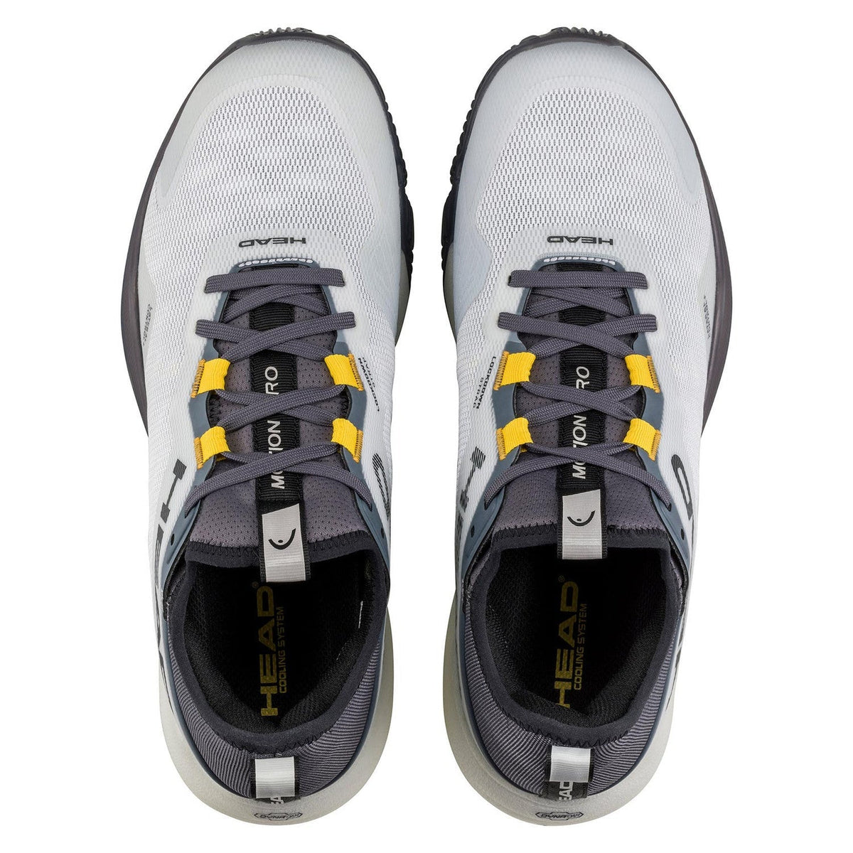 Head Motion Pro Padel White/Black padelschoen heren - bovenaanzicht met gele Lockdown Strap