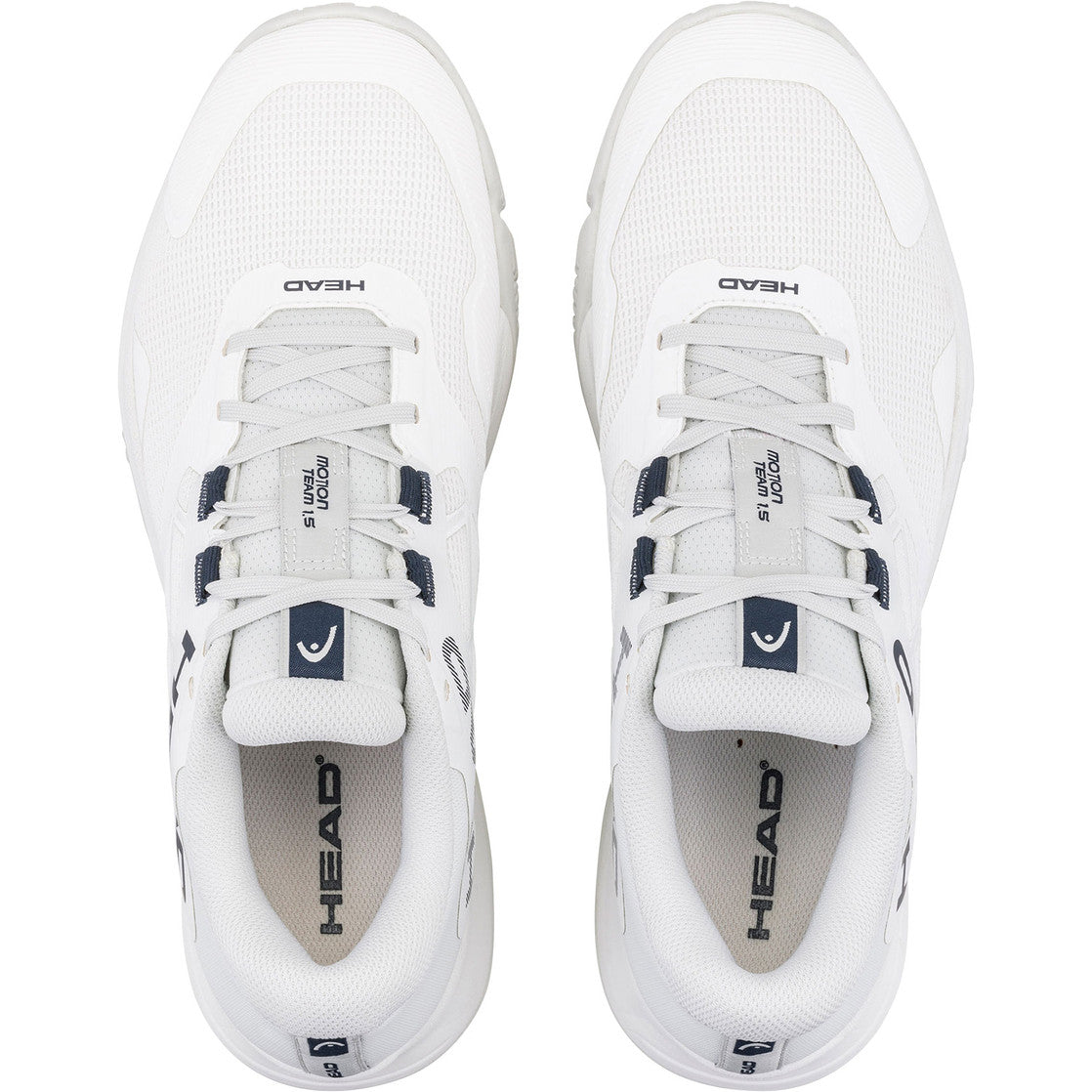 Bovenaanzicht van een paar witte Head Motion Team 1.5 padelschoenen