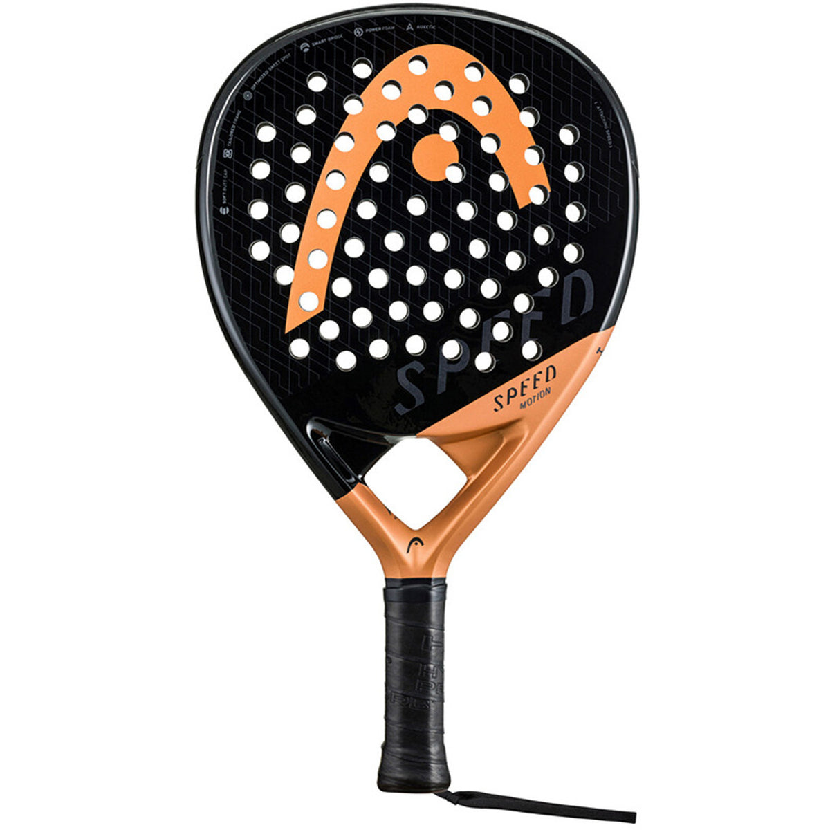Head Speed Motion 2023 Padelschläger in Schwarz mit kupferorangefarbenen Akzenten, Vorderansicht