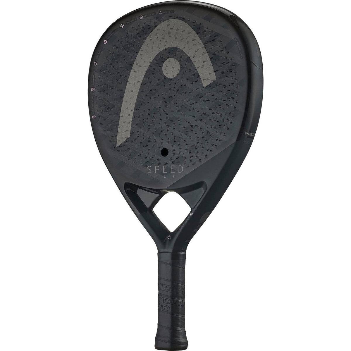 Head Speed One 2025 padelracket schuin vooraanzicht, druppelvorm in mat zwart