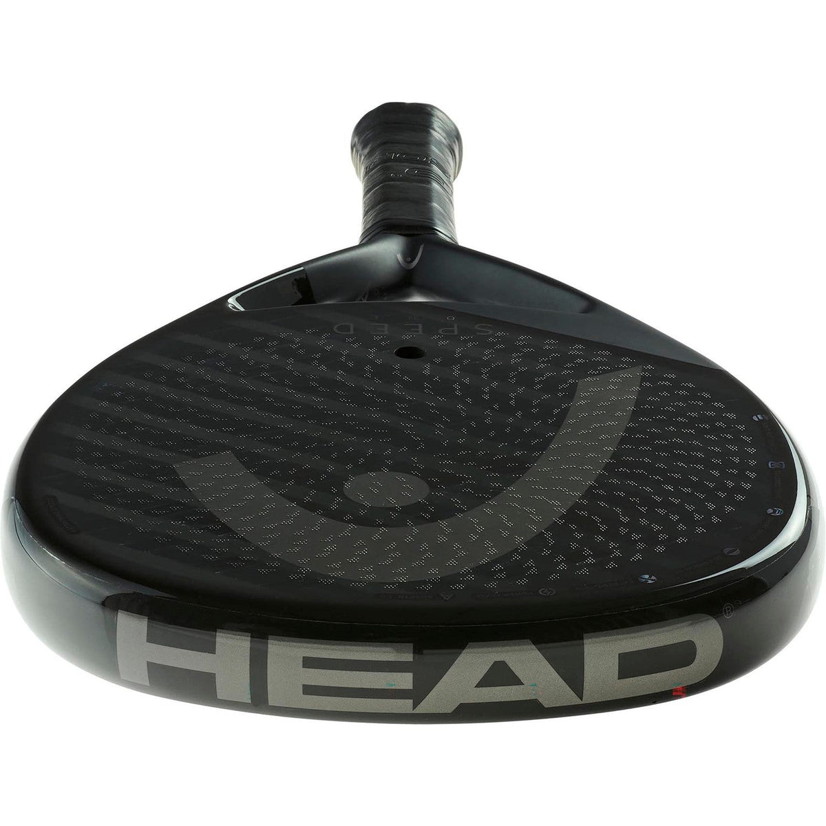 Bovenaanzicht van het Head Speed One 2025 met grijs HEAD-logo op de zwarte framerand