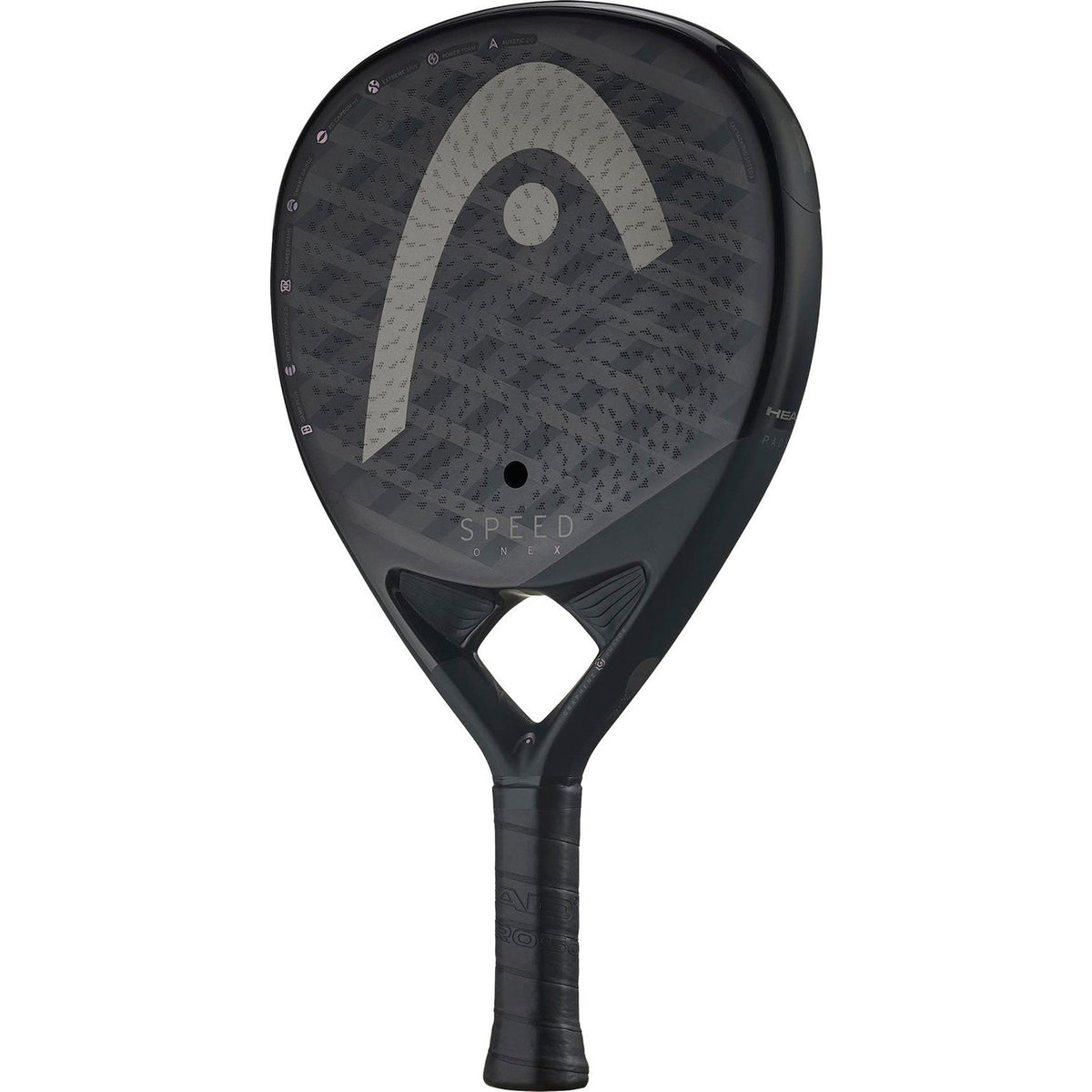 Head Speed One X 2025 padelracket schuin vooraanzicht, druppelvorm in mat zwart