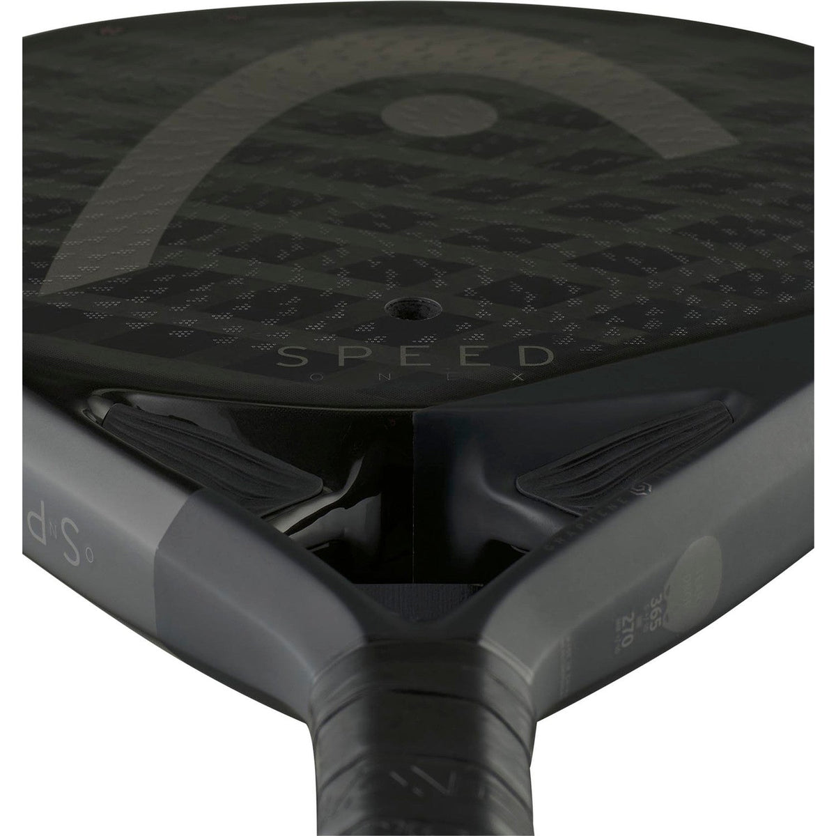 Detail van het hart van het Head Speed One X 2025 met Speed-opdruk boven de hartbrug