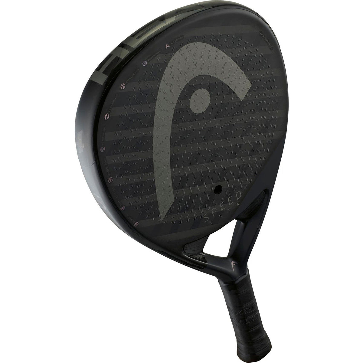 Head Speed One X 2025 liggend schuin met zicht op het zwarte carbon slagvlak