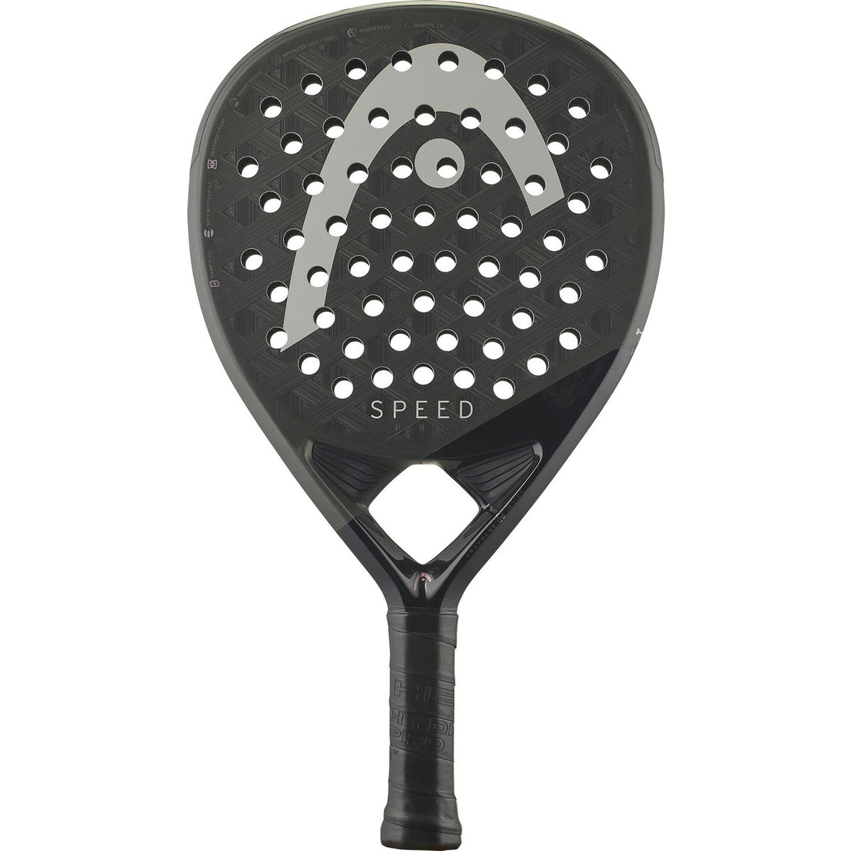 Head Speed Pro 2025 Padelschläger in Schwarz mit silbergrauem Head-Logo, Vorderansicht
