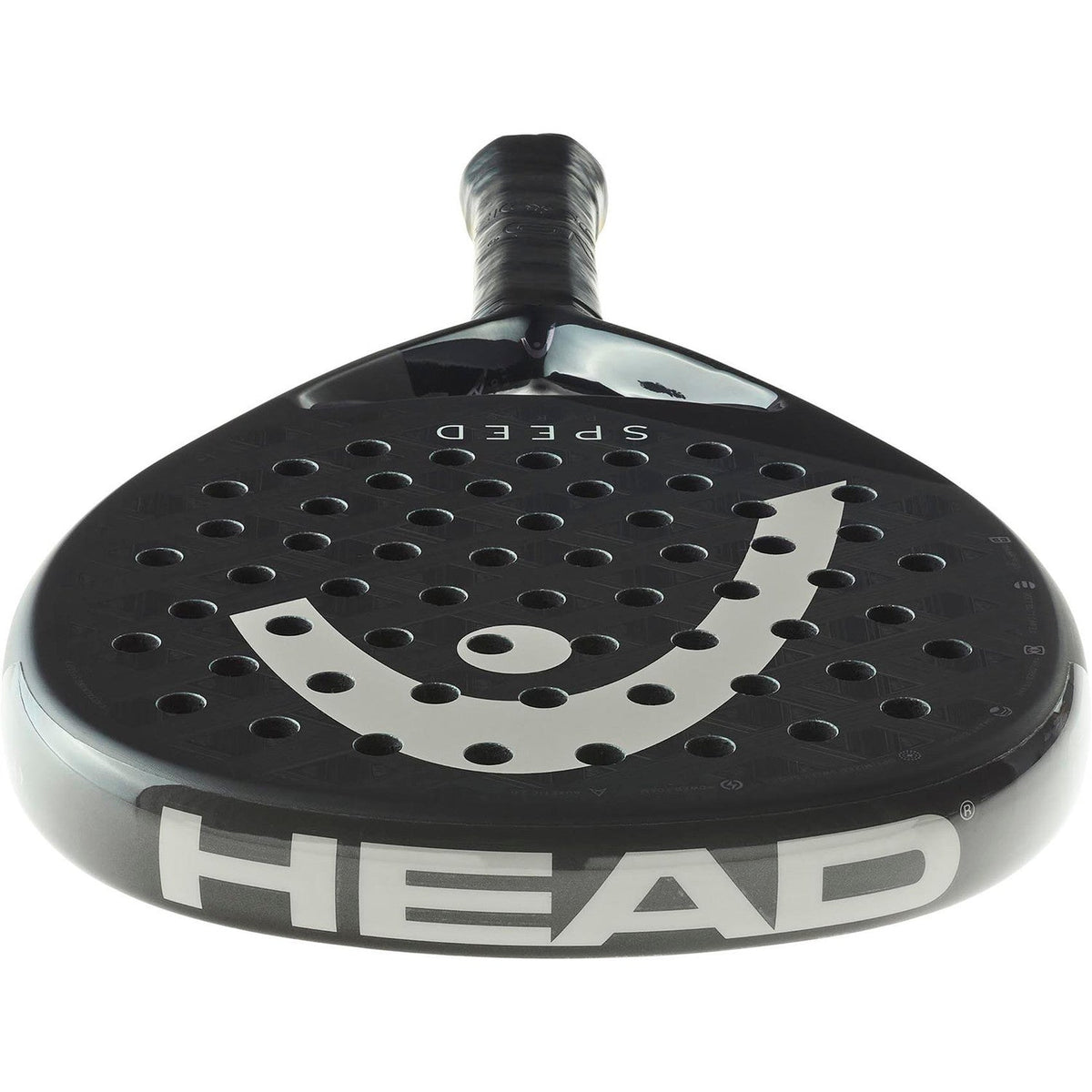 Vedere de sus a rachetei Head Speed Pro 2025, cu un logo Head mare pe marginea cadrului