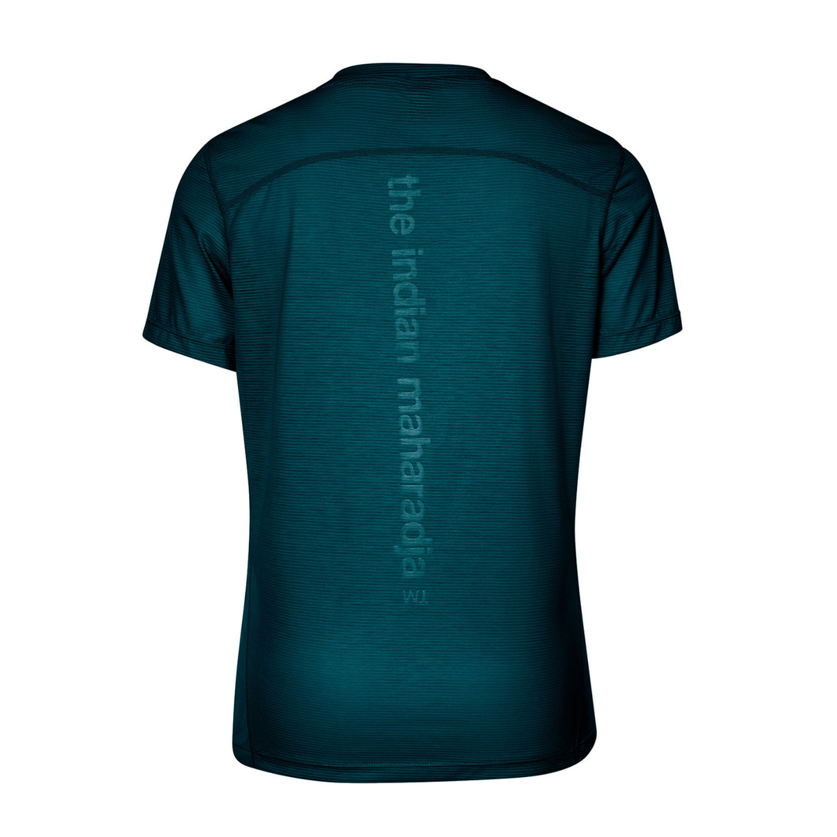 Achterzijde van het petrolblauwe Dry Touch T-shirt met merknaam