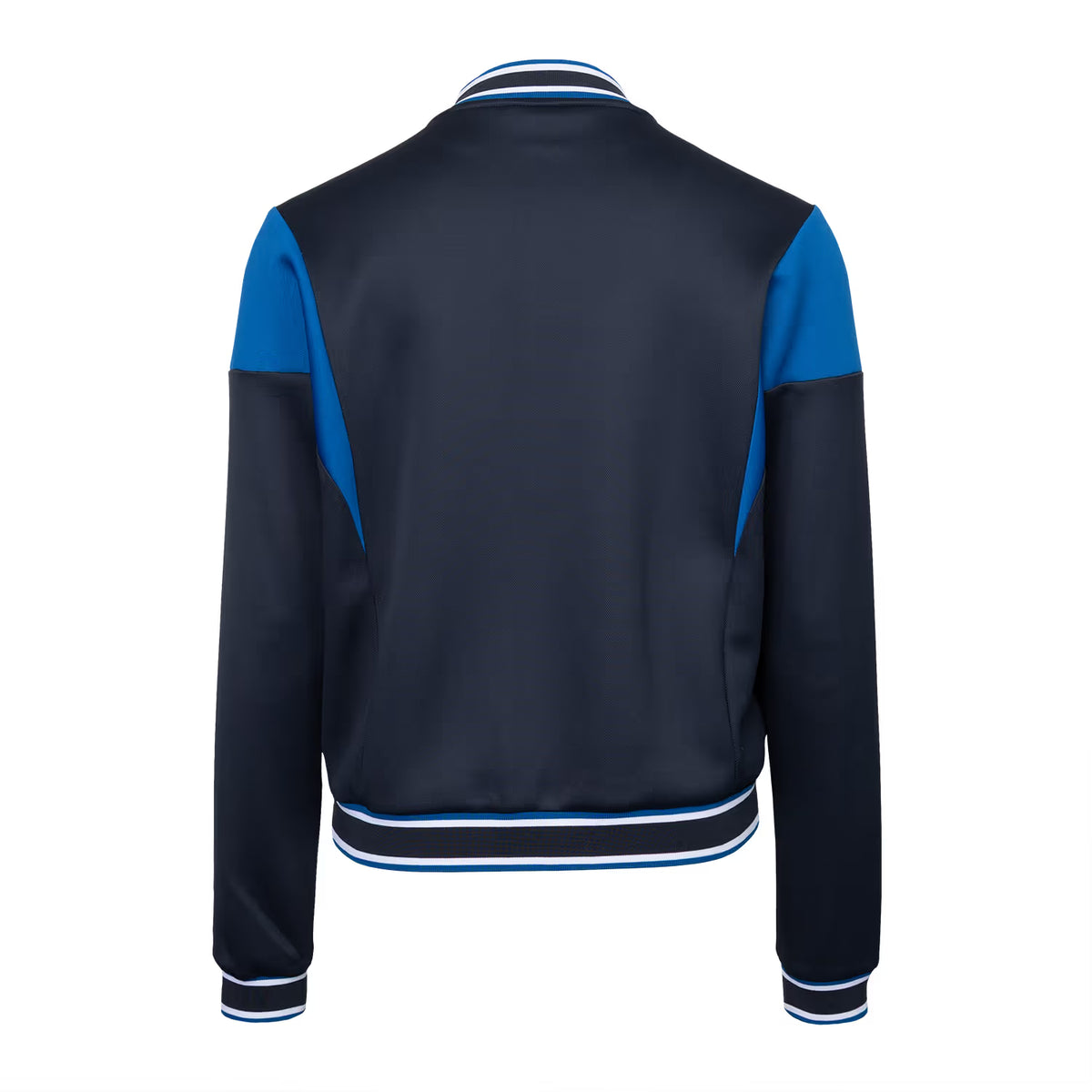 Achterzijde van het donkerblauwe Indian Maharadja bomberjack met kleurvlak