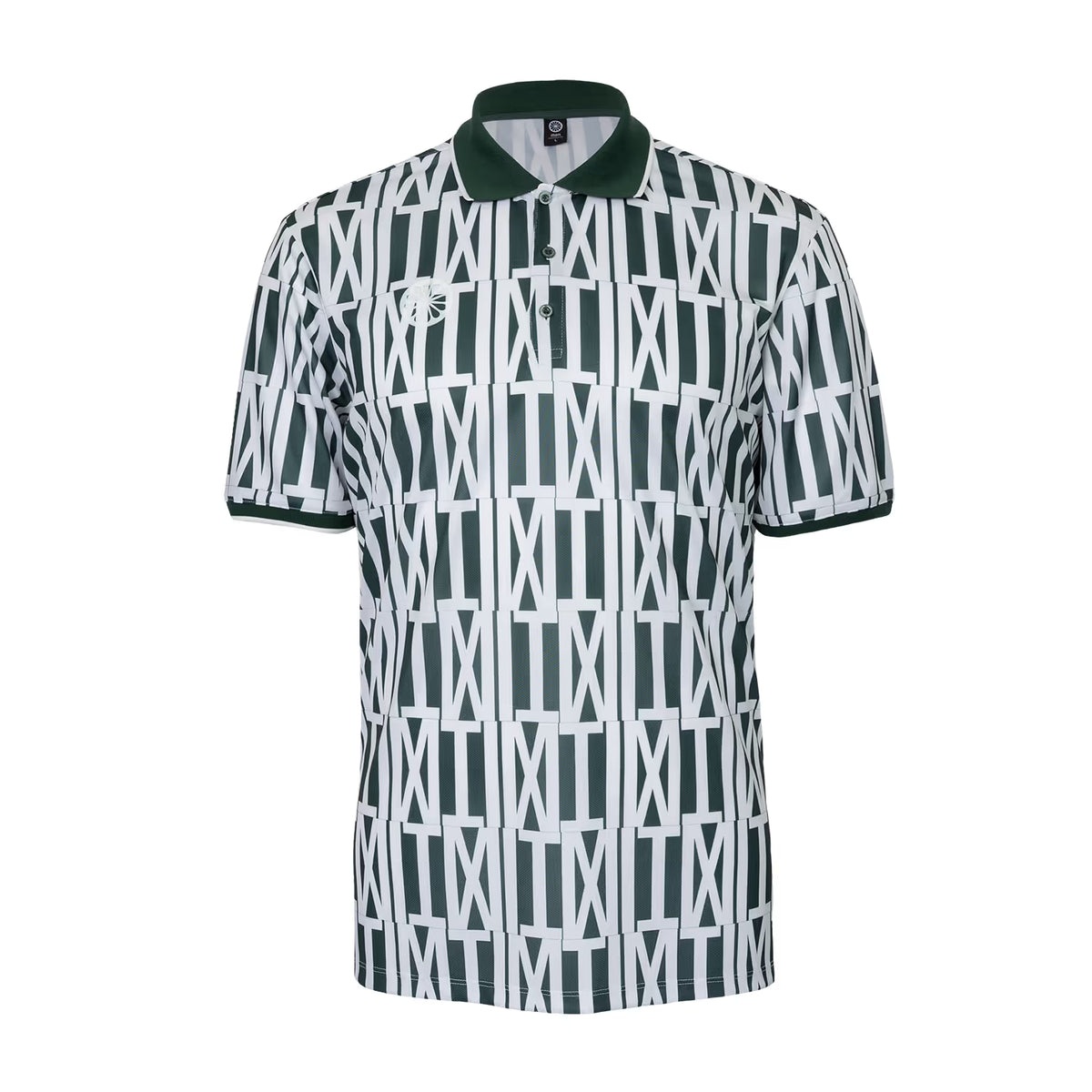 Indian Maharadja pique polo voor heren met groen-witte print, plat vooraanzicht