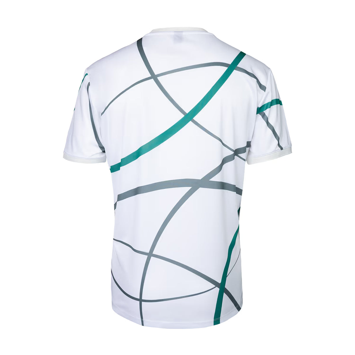 Achterzijde van het witte Smash T-shirt met groene lijnenprint