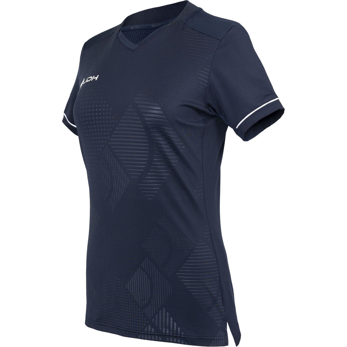 Zijaanzicht van het donkerblauwe Carbon Pro meisjesshirt met getailleerde snit