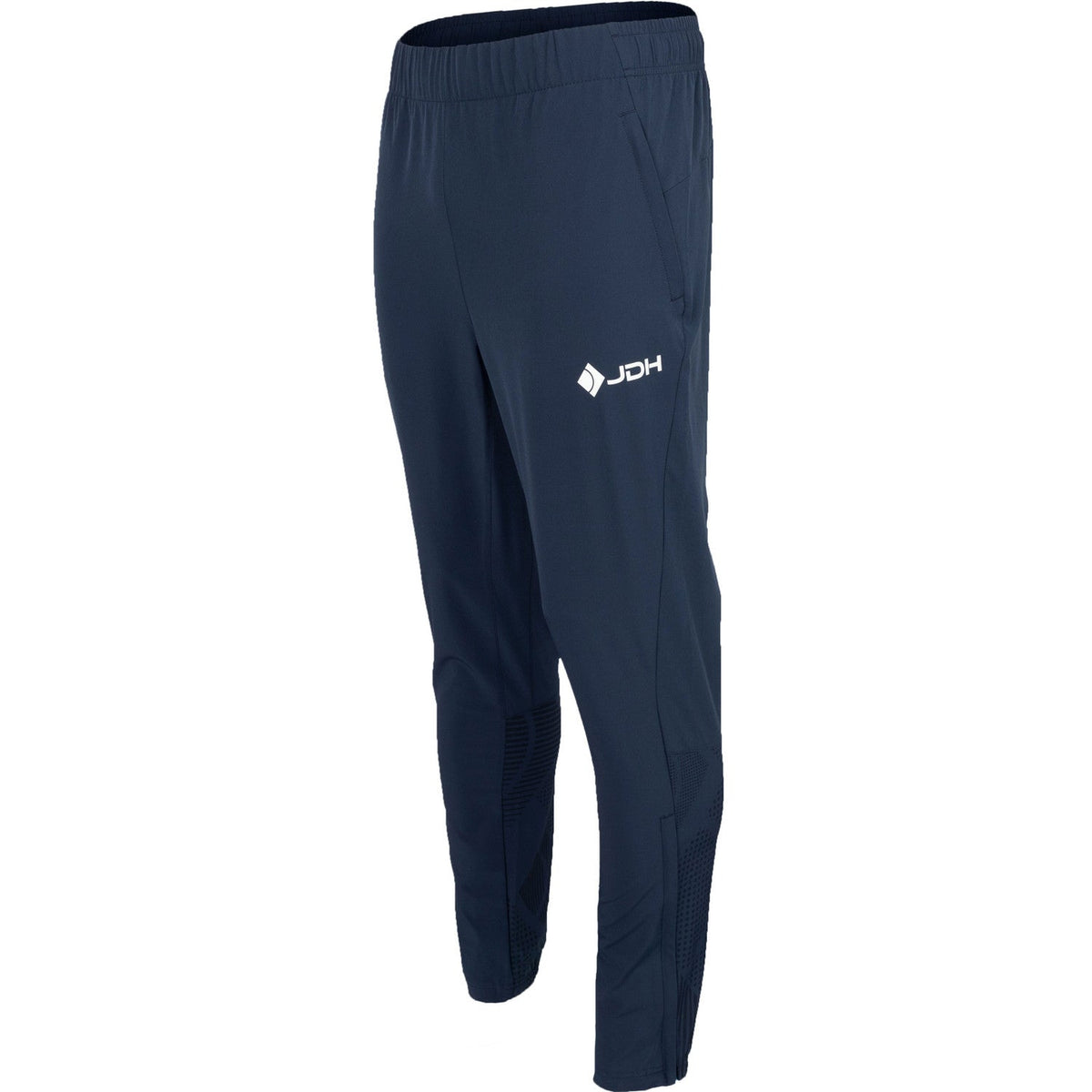 Schuin zijaanzicht van de donkerblauwe Carbon Pro Light broek met logo op de pijp