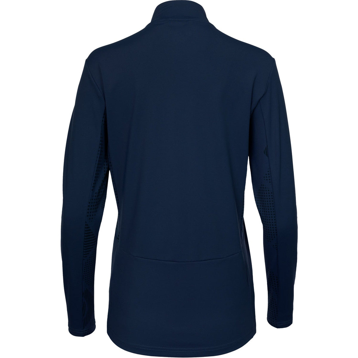 Achteraanzicht van het donkerblauwe Carbon Pro damesjack met verlengd rugpand