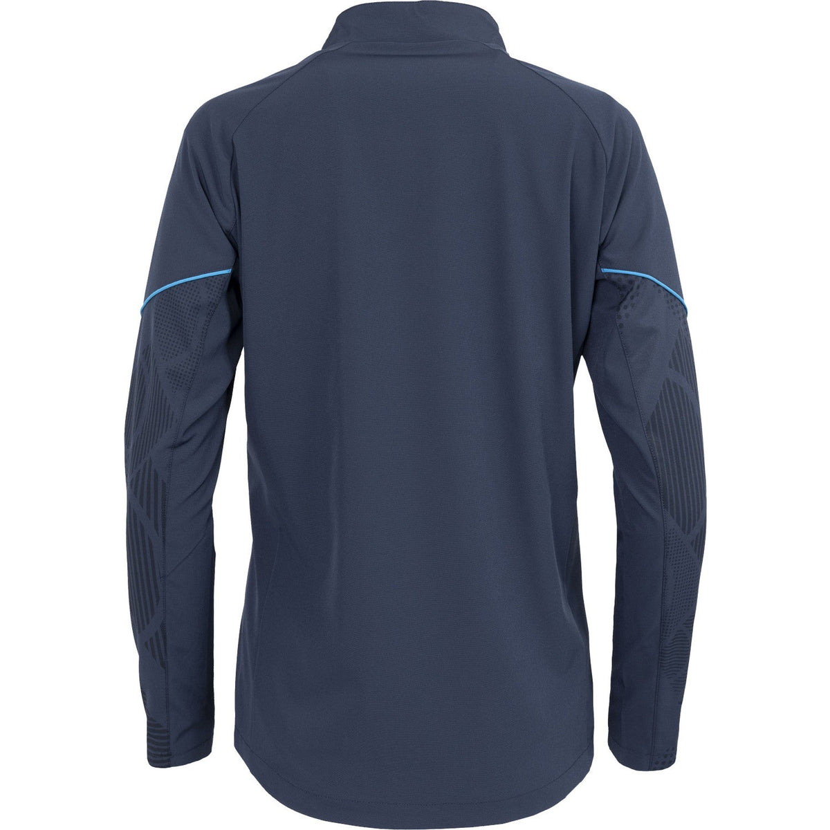 Achteraanzicht van het donkerblauwe Carbon Pro Light damesjack met blauwe bies