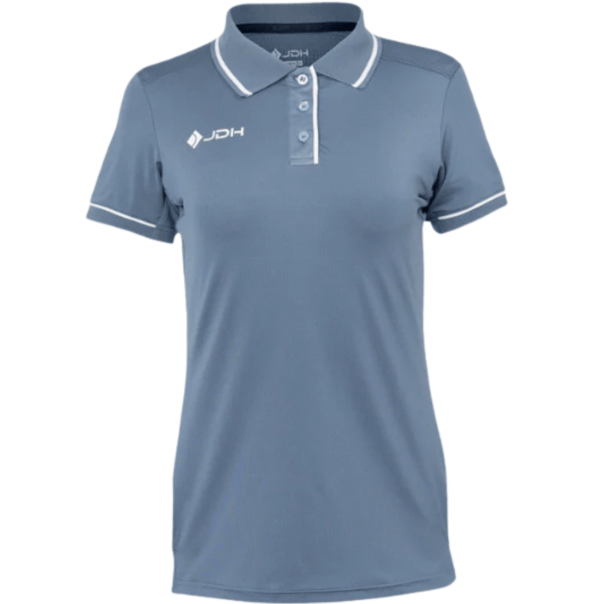 Grijsblauwe JDH Carbon W Pro polo voor dames met knoopsluiting en JDH-logo