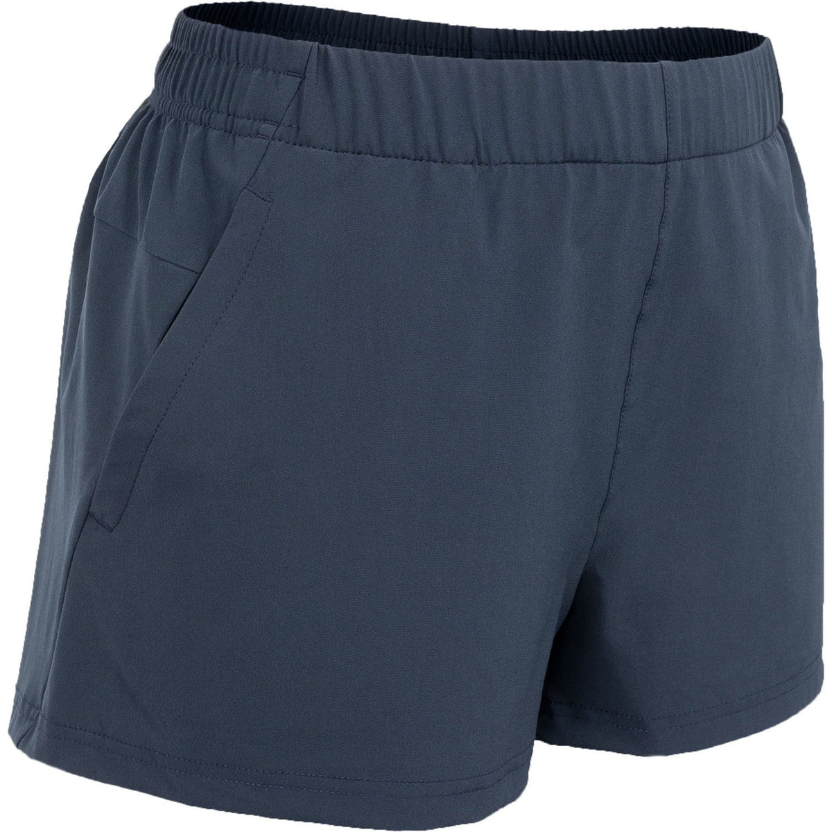 Zijaanzicht van de donkerblauwe Carbon Pro damesshort met steekzak aan de zijkant