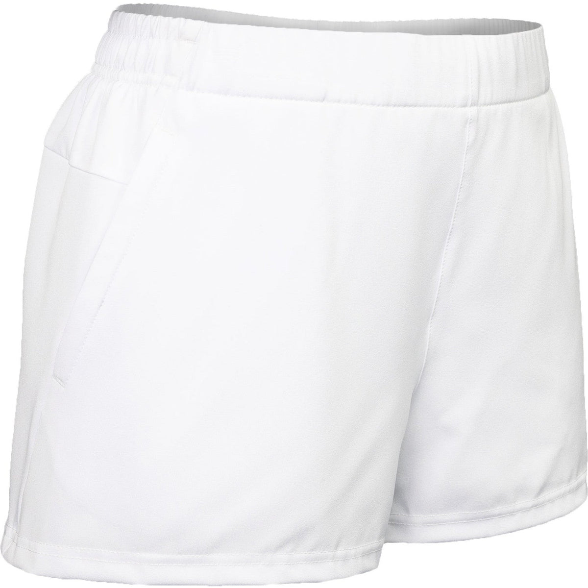 Zijaanzicht van de witte JDH Carbon Pro damesshort met steekzak langs de naad