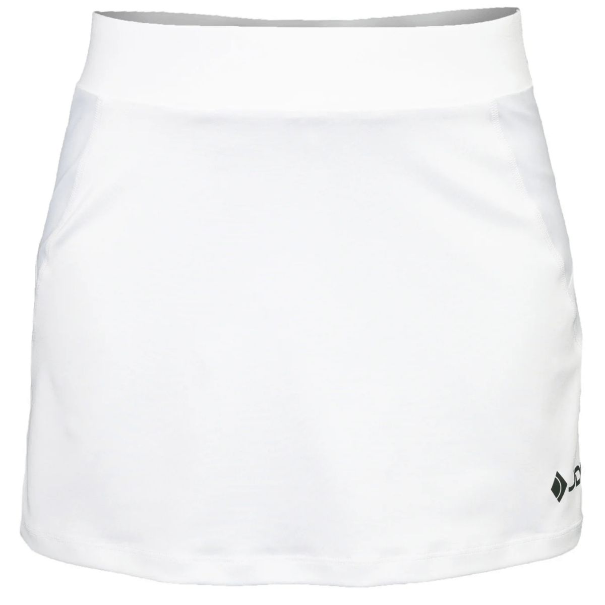 Vooraanzicht van de witte JDH Carbon Pro damesrok met brede tailleband en logo