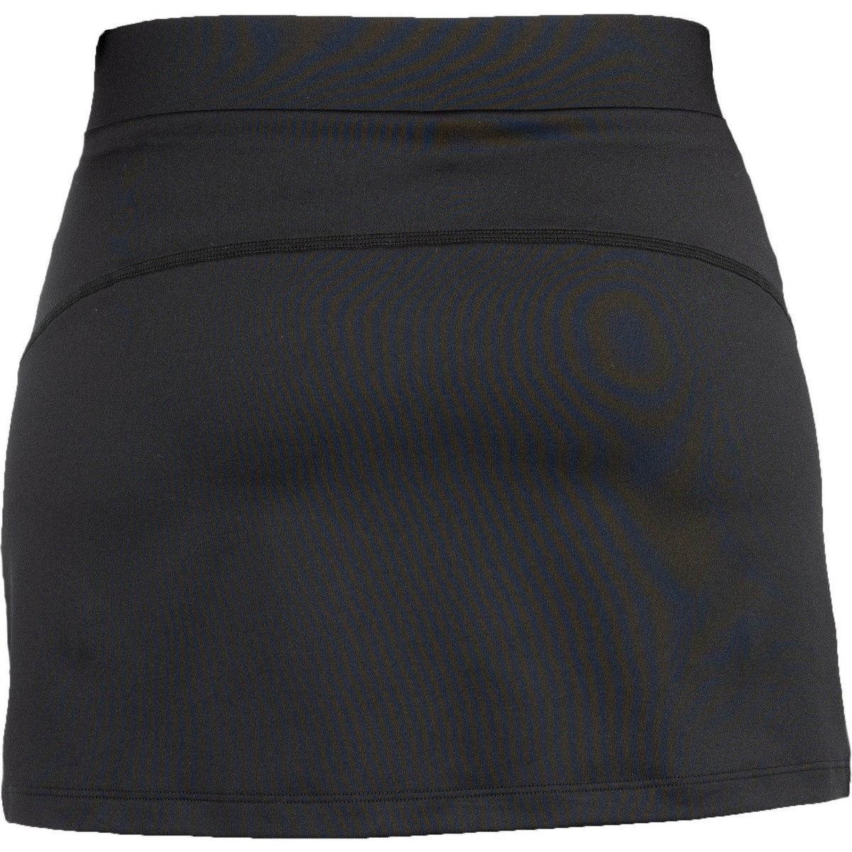 Achteraanzicht van de zwarte Carbon Pro damesrok met gladde tailleband en A-lijn