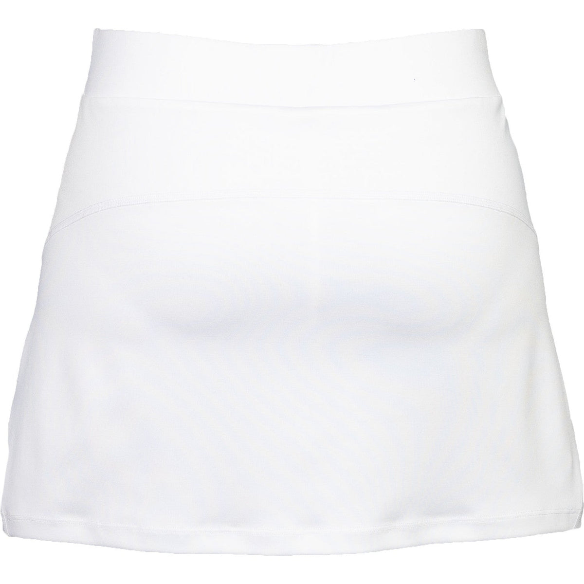 Achteraanzicht van de witte Carbon Pro damesrok met gladde tailleband en A-lijn