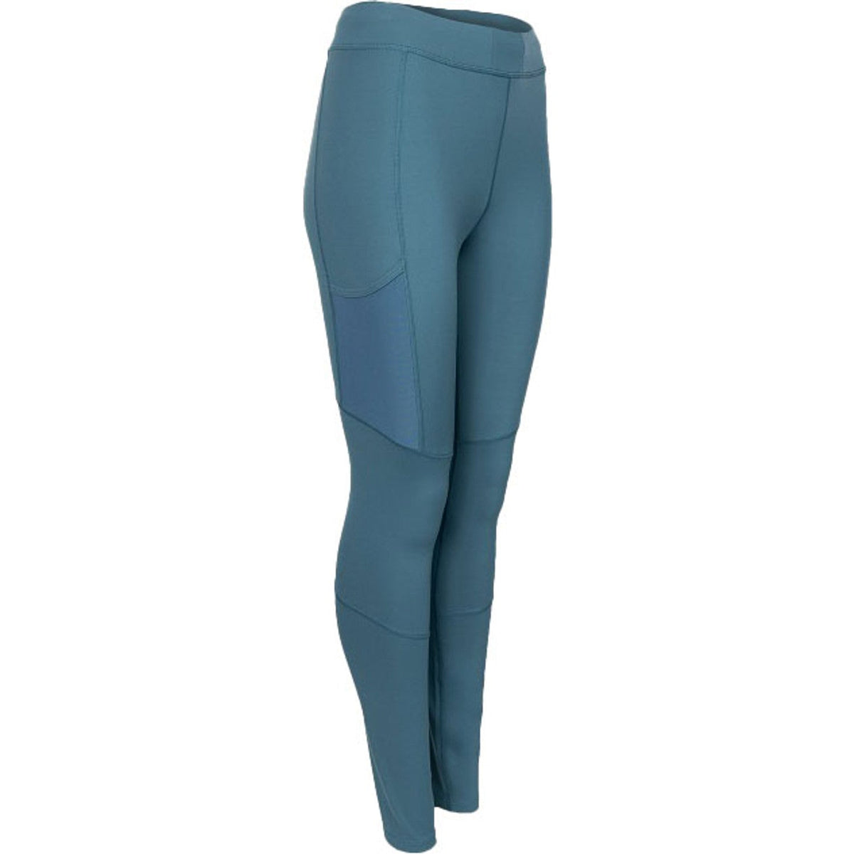 Zijaanzicht van de blauwgroene JDH Carbon Pro damestight met zijpaneel op de dij