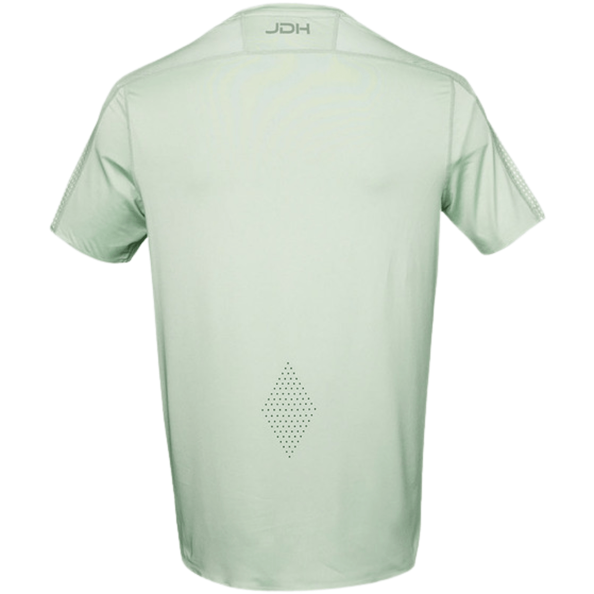 Achteraanzicht van het mintgroene JDH Graphic T-shirt met logo onder de halslijn