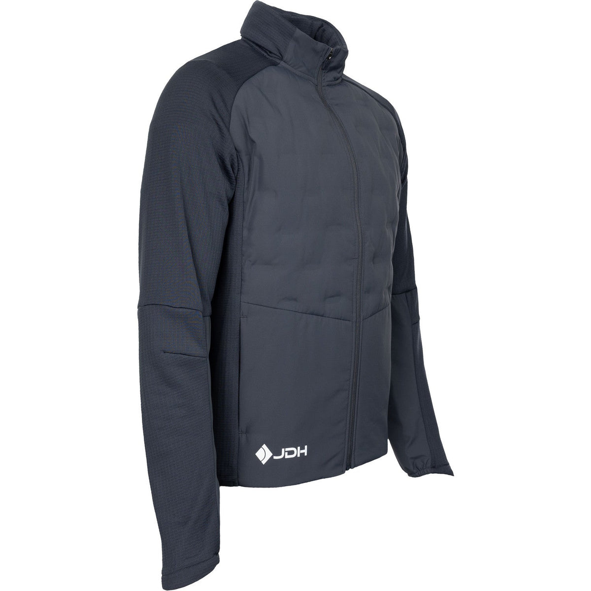 Zijaanzicht van het donkergrijze JDH Hybrid Padded jack met opstaande kraag