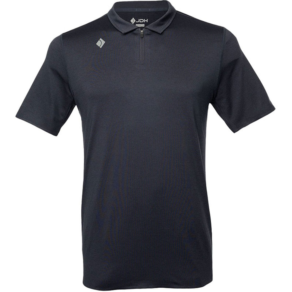 Vooraanzicht van de donkerblauwe JDH Performance Polo met korte mouwen en ritskraag