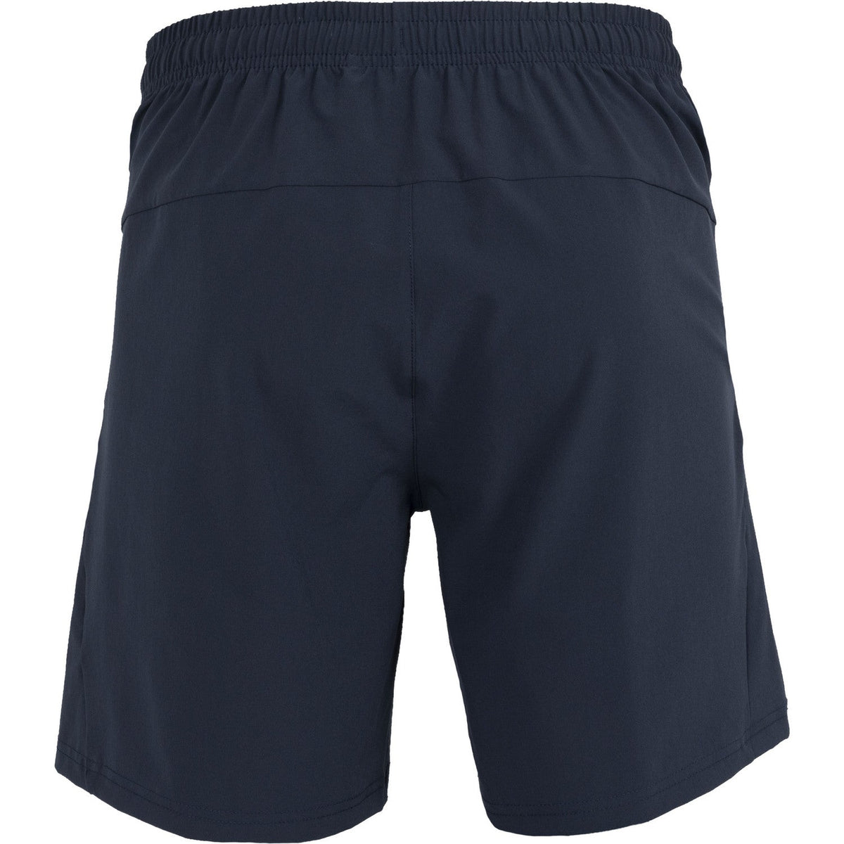 Achterkant van de donkerblauwe JDH Performance Short met elastische tailleband