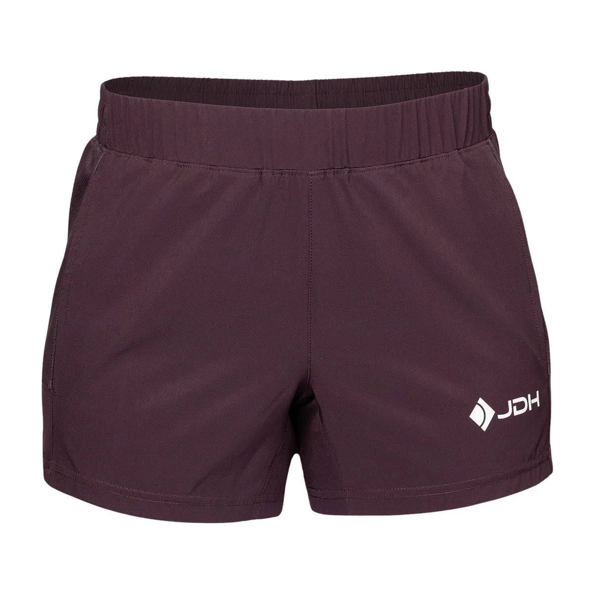 JDH Performance W Short Plum met wit logo, vooraanzicht