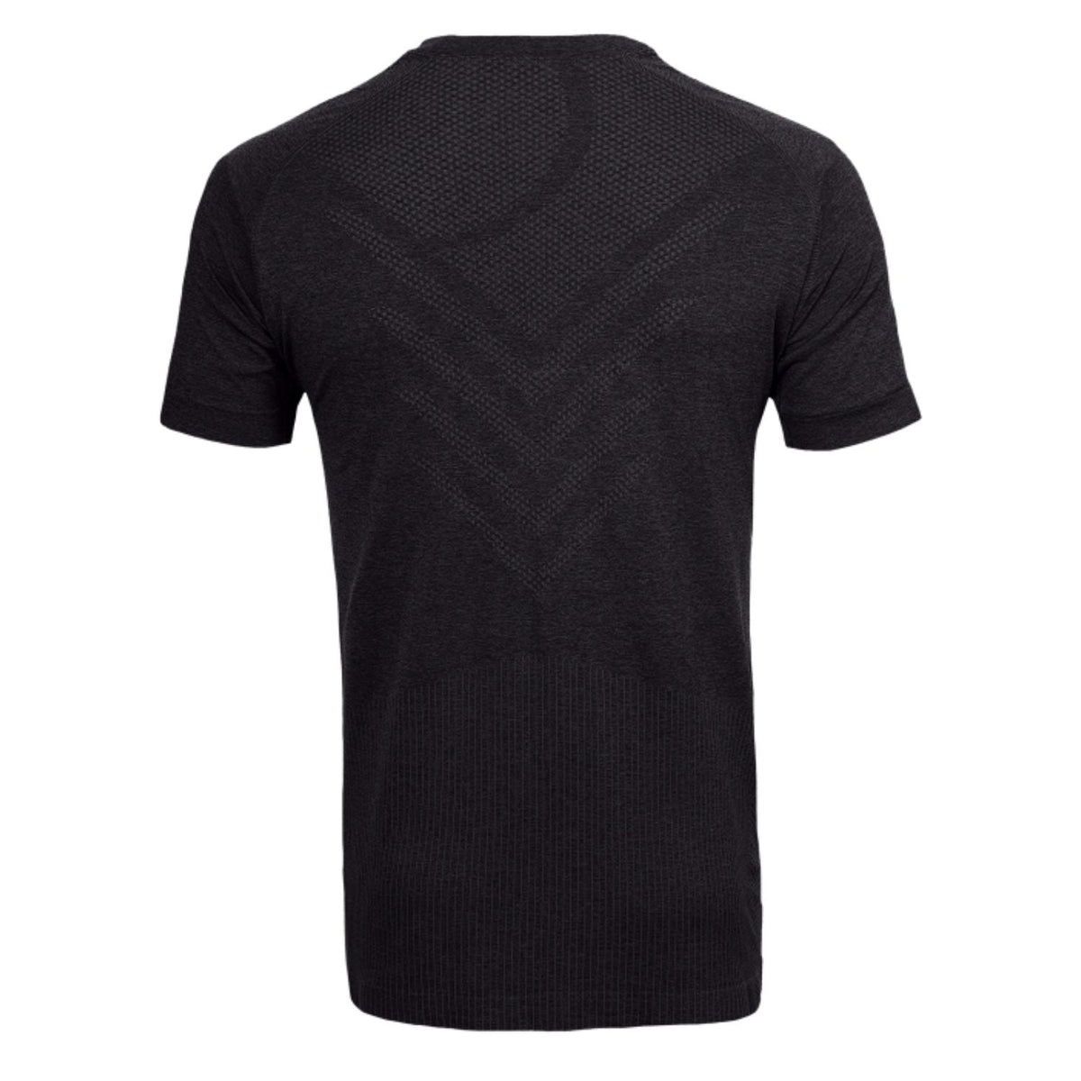 Achterzijde van het zwarte JDH Seamless shirt met ingebreid chevronpatroon