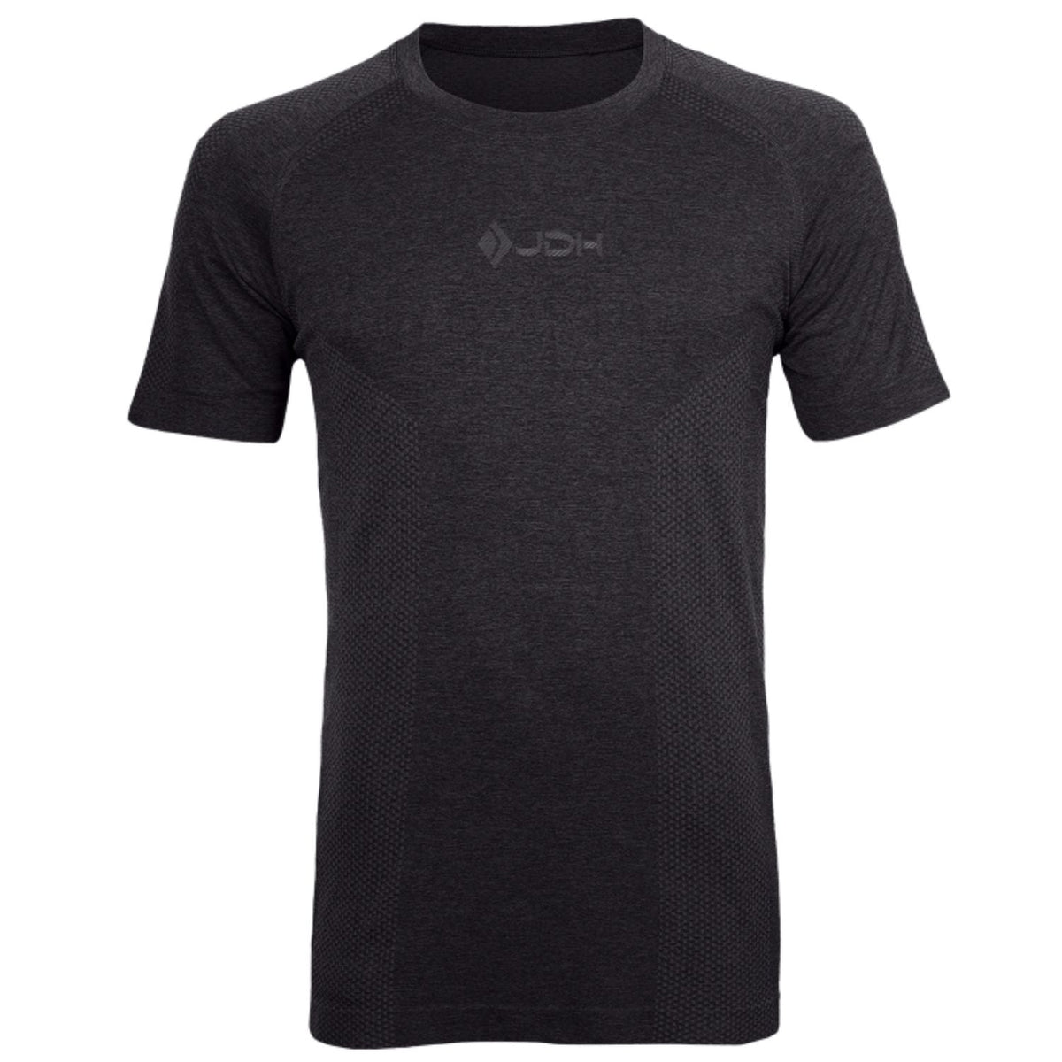 Zwart JDH Seamless shirt van melangestof met ronde hals en logo, vooraanzicht