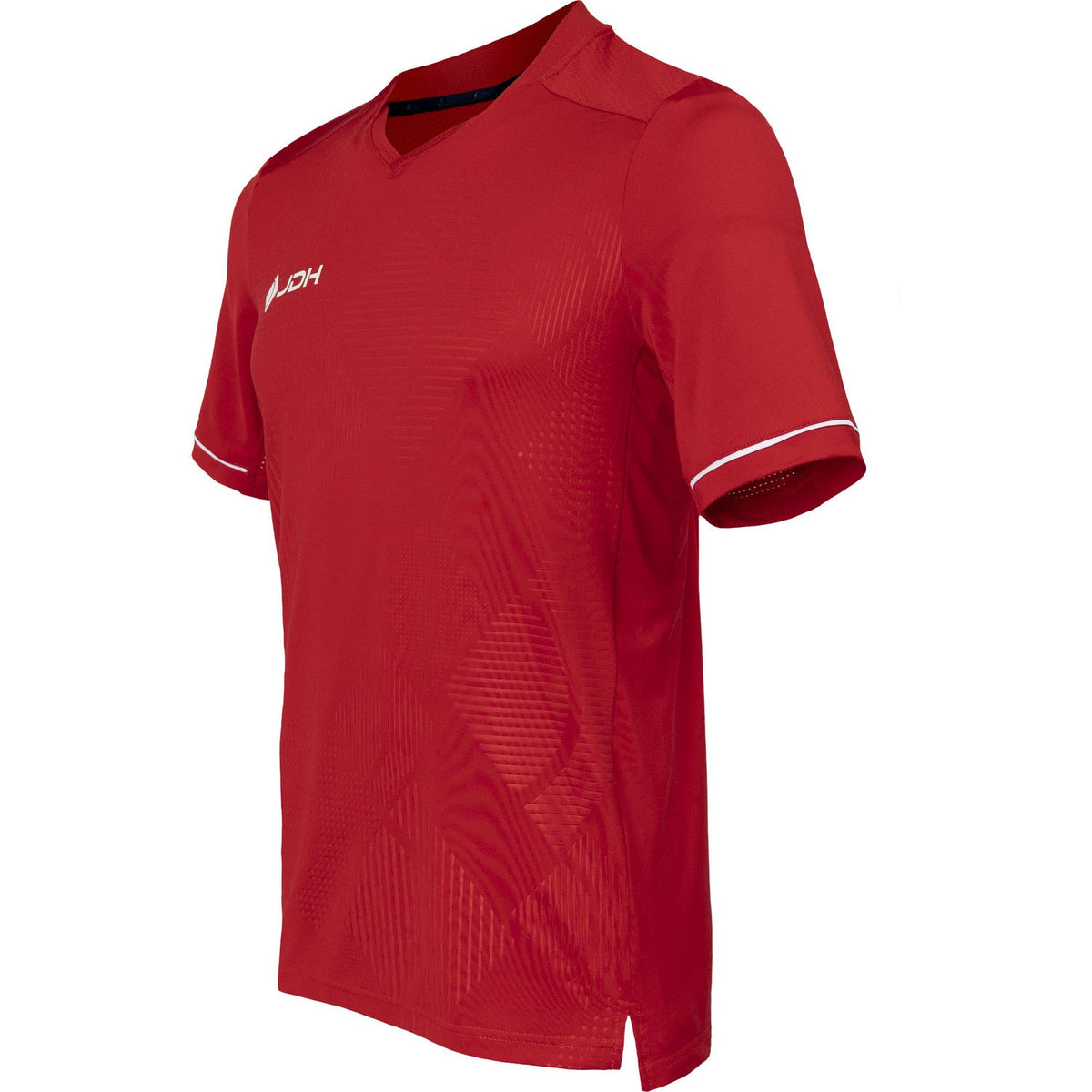 Zijaanzicht van het rode JDH T-Shirt Carbon Pro met split in de zijzoom en korte mouw