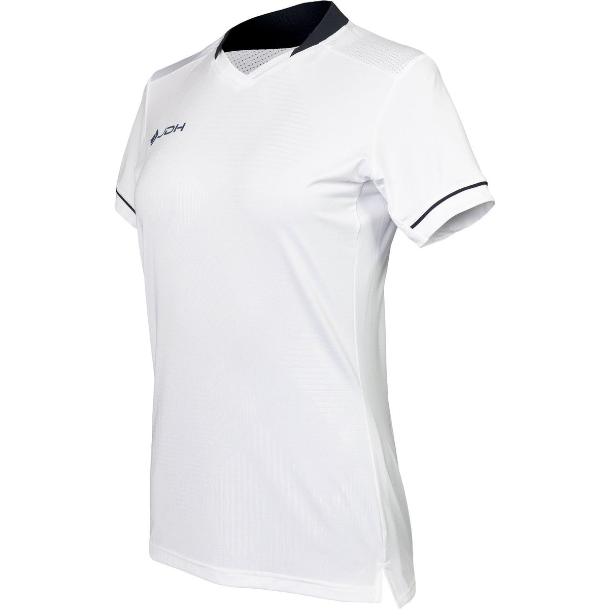 Zijaanzicht van het witte JDH Carbon W Pro T-shirt met split in de zoom
