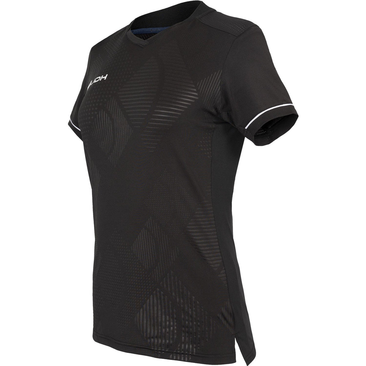 Zijaanzicht van het zwarte JDH Carbon W Pro T-shirt met split in de zoom