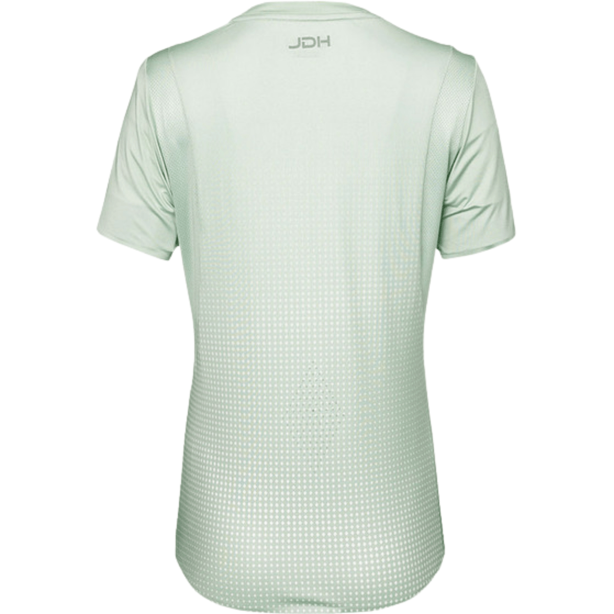 Achterkant van het mintgroene JDH W Graphic T-Shirt met JDH-opdruk onder de nek