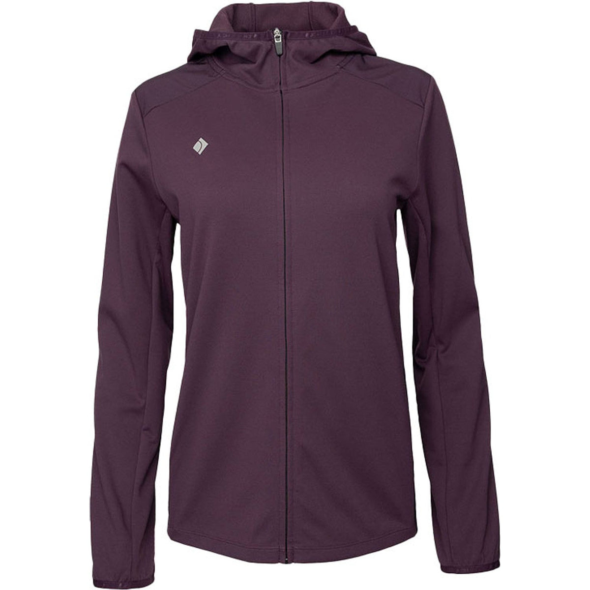 Vooraanzicht van het aubergine JDH W Hooded Midlayer jack voor dames met doorlopende rits