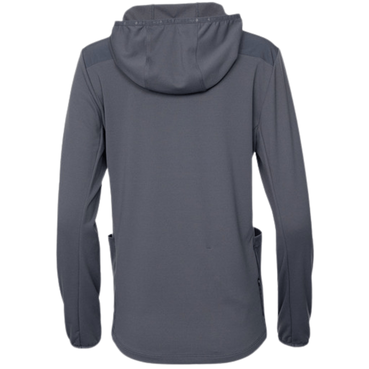 Achterkant van het grijze JDH W Hooded Midlayer met neergeslagen capuchon