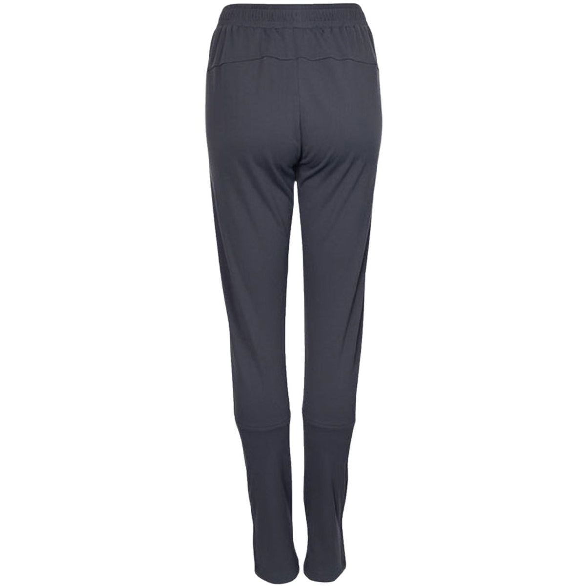 Achterkant van de donkergrijze JDH W Performance Pant met gladde taille en smalle pijp