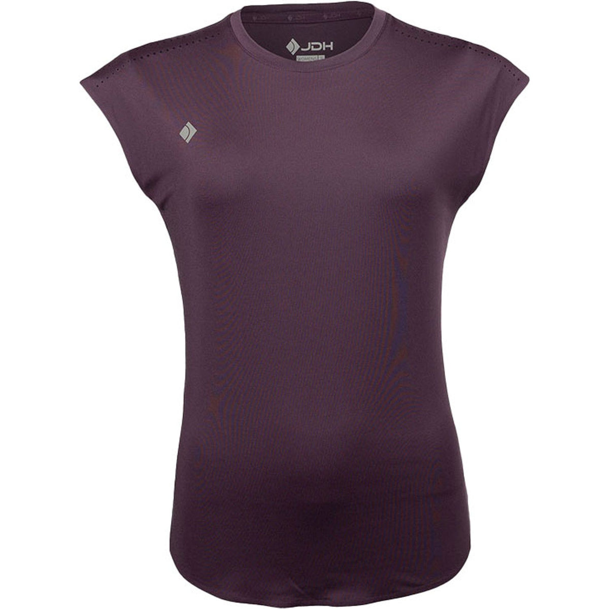 Vooraanzicht van het aubergine JDH W Performance T-Shirt met kapmouwtjes en ronde hals