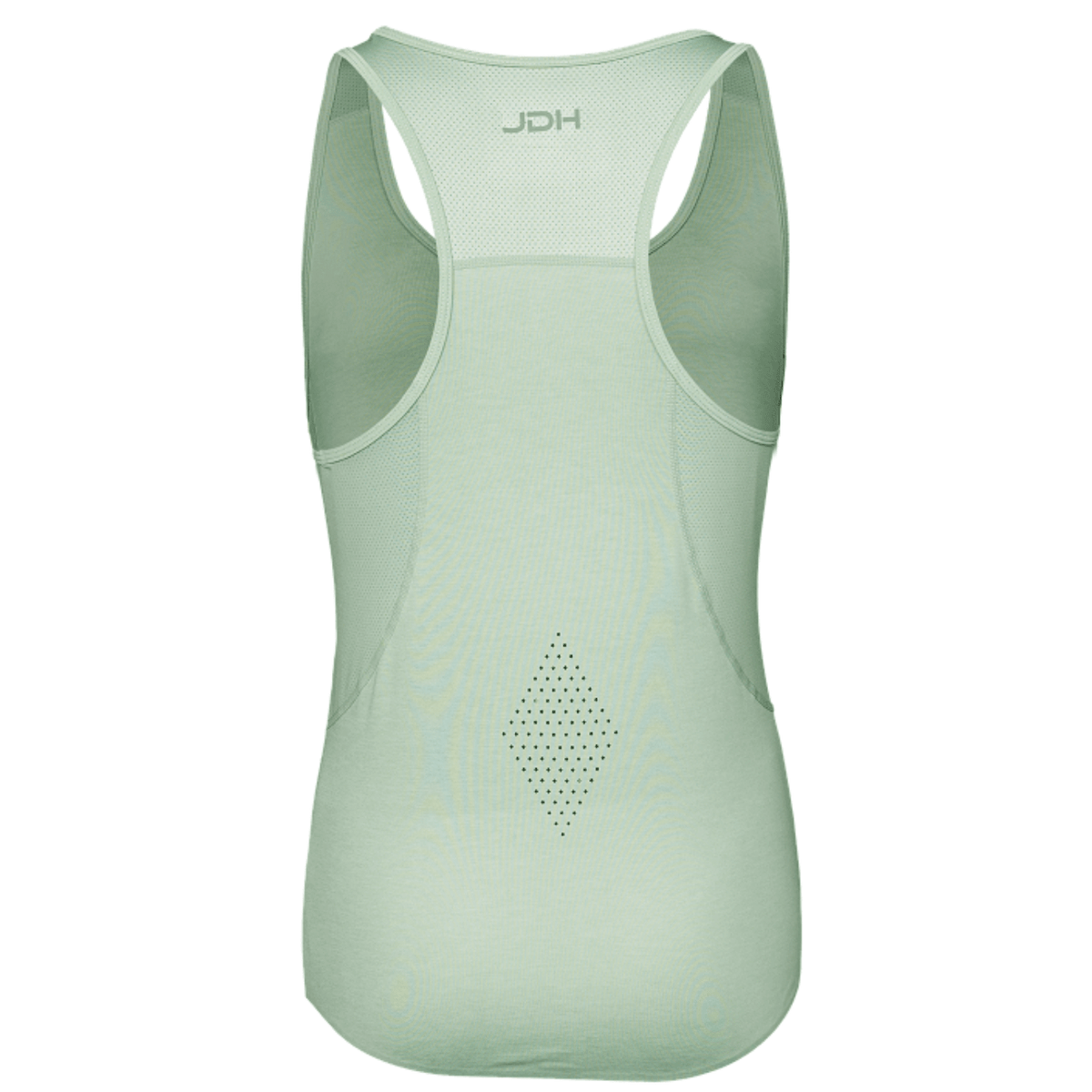 Achterzijde van de mintgroene JDH Performance tanktop met racerback en meshpaneel
