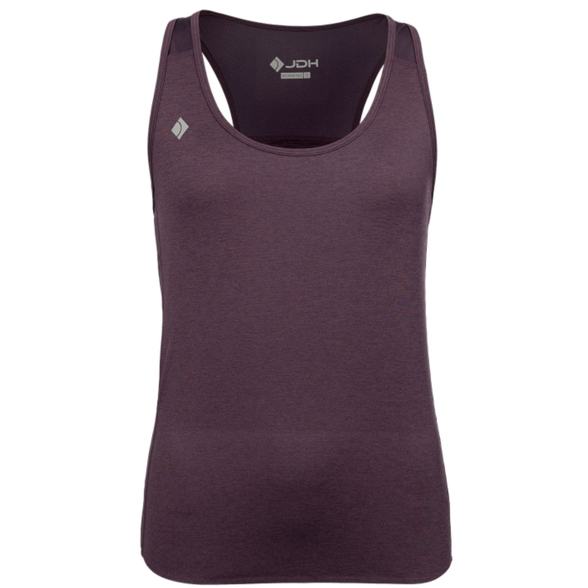 JDH Performance tanktop voor dames in aubergine, vooraanzicht met logo op de borst